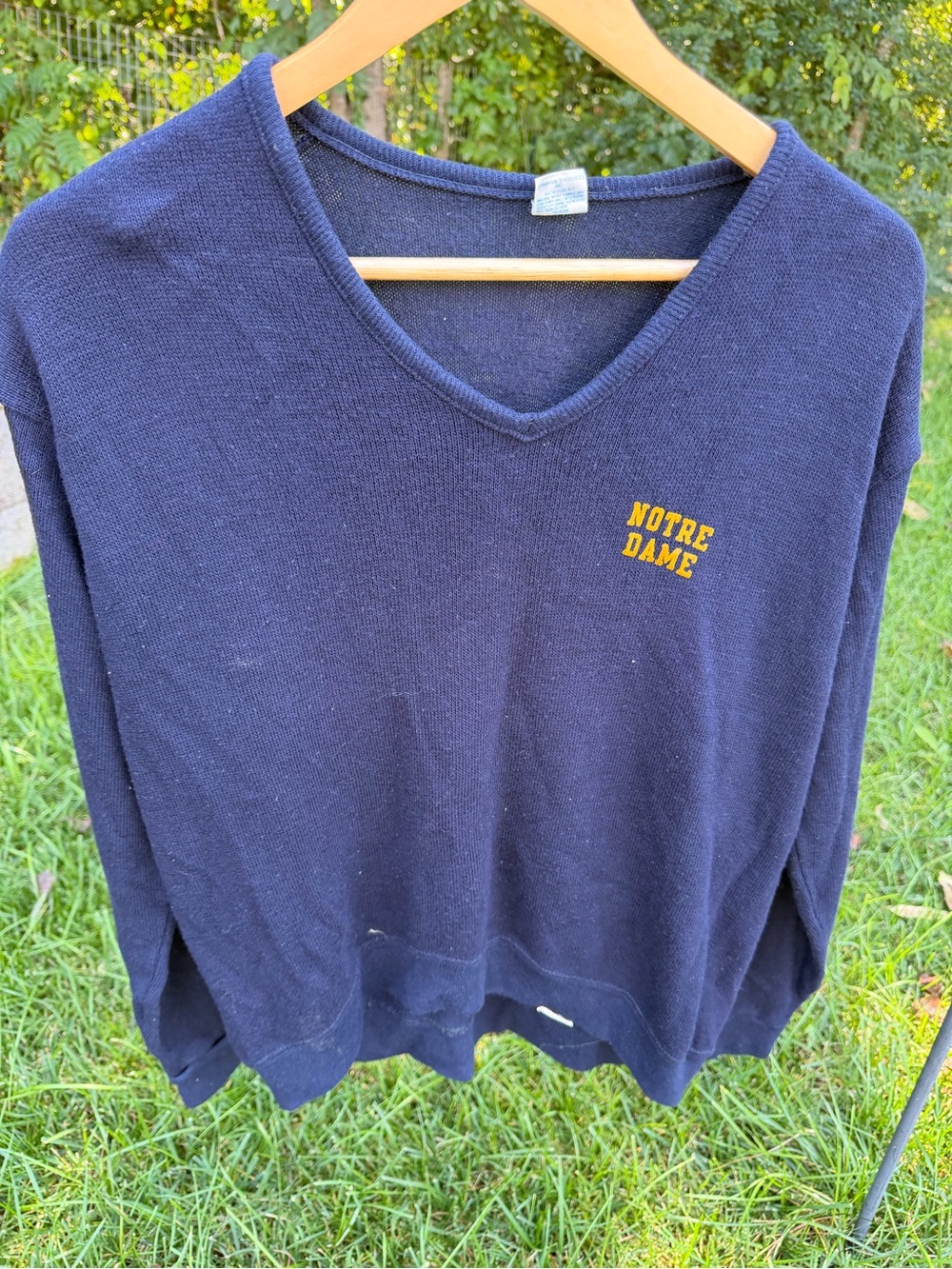 VTG Champion Notre Dame Fighting Irish Navy V-Neck Pullover Sweater Size XL 70s